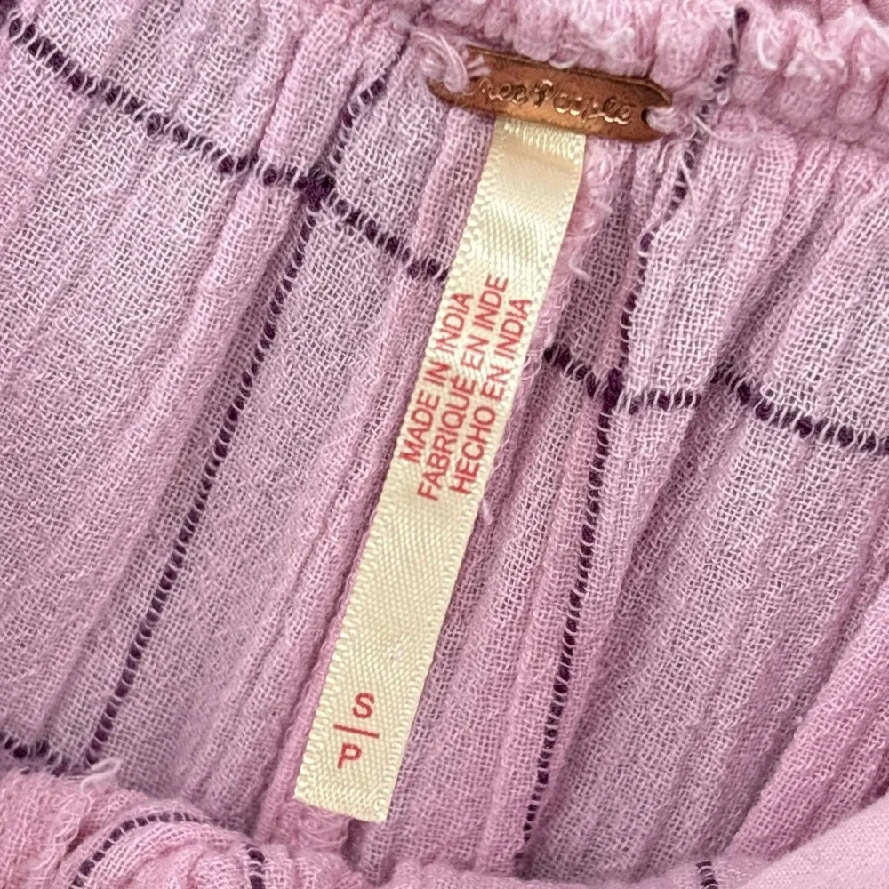 Free People Pants Small Pink Check Harem Wide Leg Lunar Cove Pleats Boho Pull On - Picture 11 of 13